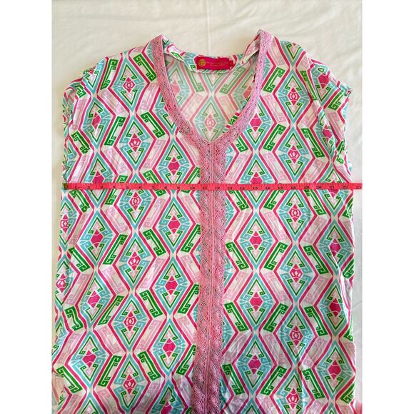 Macbeth Collection Diamond Print Pink Green Girly Swim Beach Coverup Size Medium - Picture 9 of 13